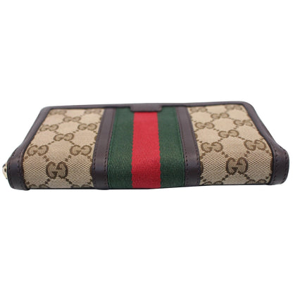 GUCCI Vintage Web GG Canvas Zip Around Wallet Beige