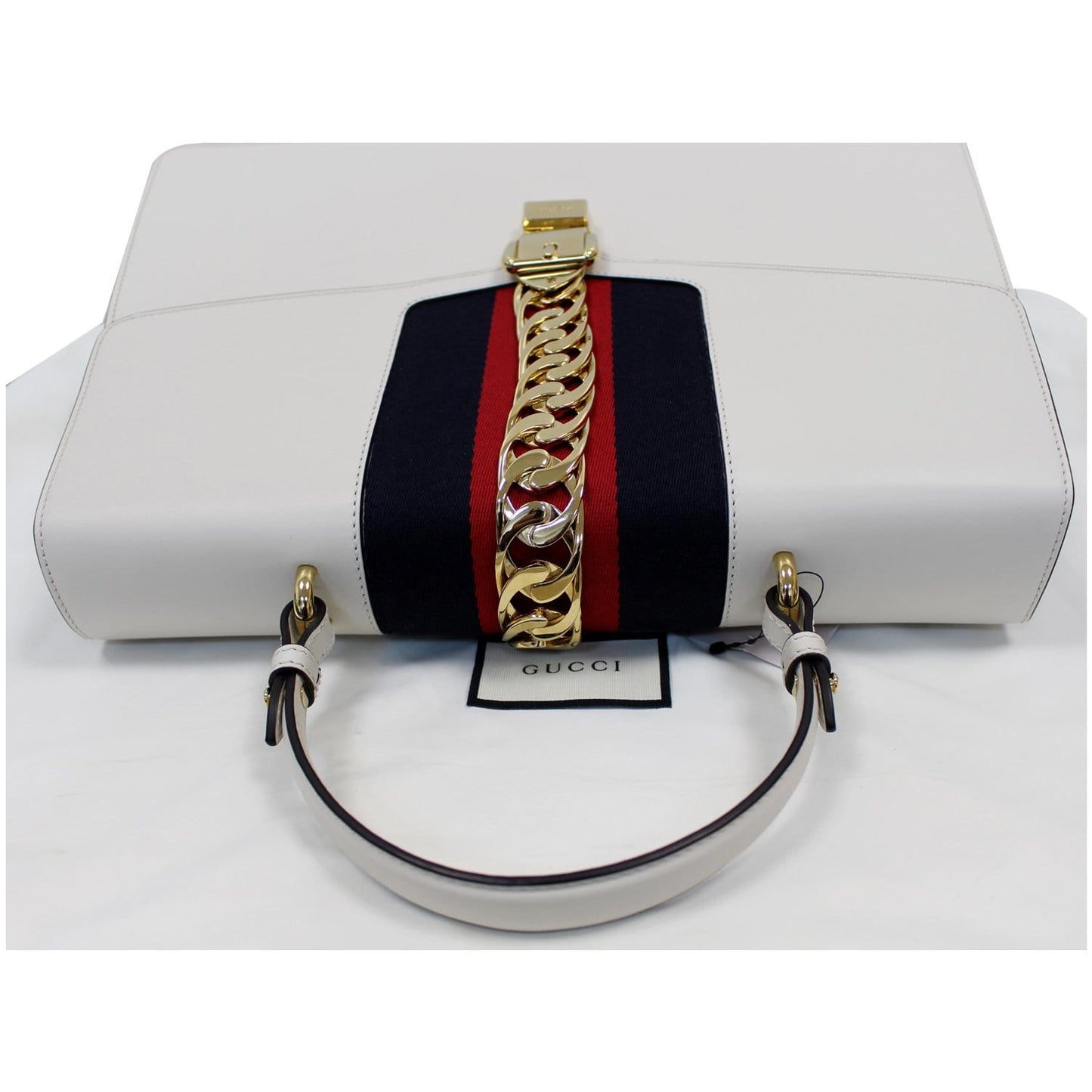 GUCCI Maxi Sylvie Calfskin Top Handle Bag White 477631