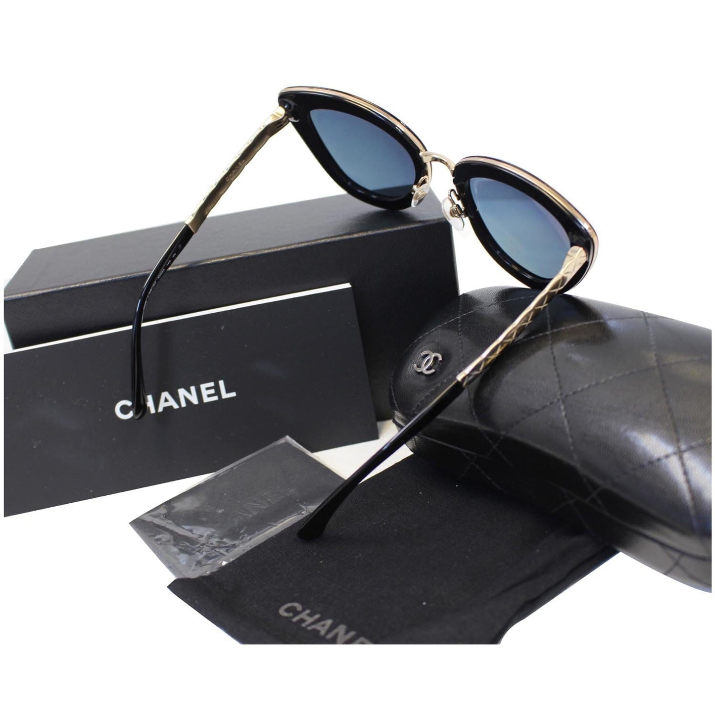 CHANEL Cat Eye Sunglasses Black Gold