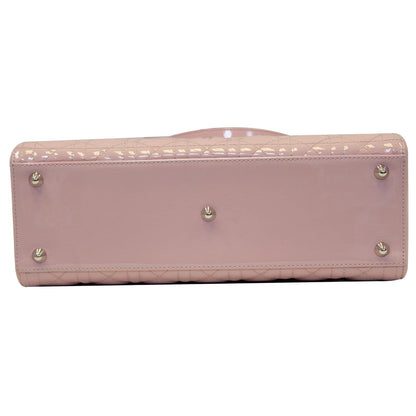 CHRISTIAN DIOR Quilted Patent Leather Lady Dior Large Shoulder Bag Pink