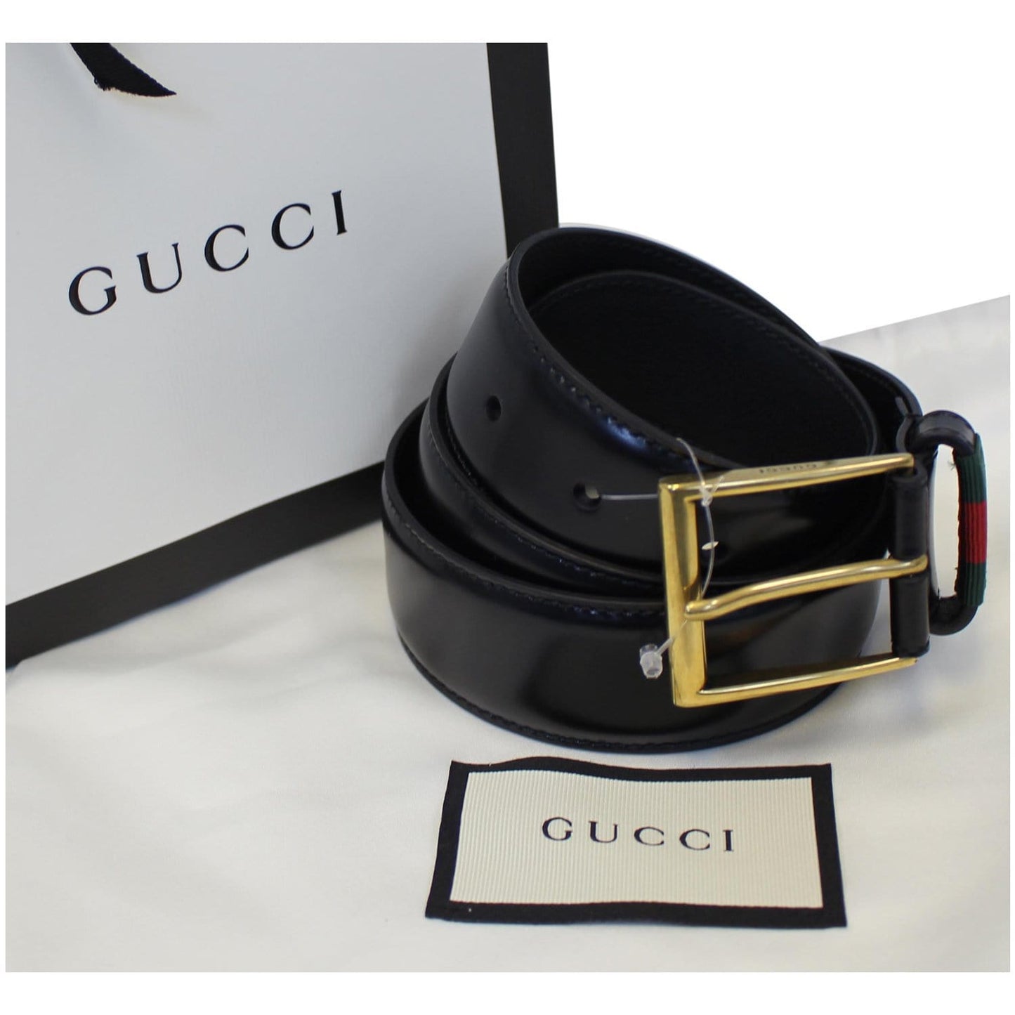 GUCCI Web Leather Belt Black 495125 Size 36
