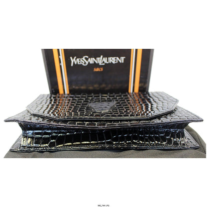 YVES SAINT LAURENT Black Crocodile Leather Clutch Bag