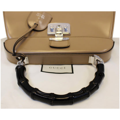 GUCCI Lady Lock Calfskin Bamboo Top Handle Bag Beige 331830