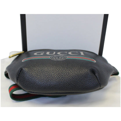 GUCCI Print Leather Black Belt Waist Bum Bag Small 527792