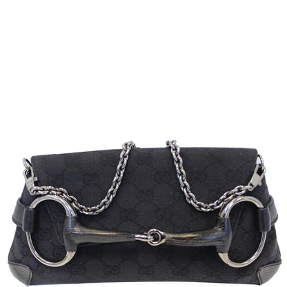 GUCCI Horsebit GG Canvas Clutch Bag Black