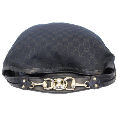 GUCCI GG Canvas Horsebit Medium Wave Hobo Bag Black