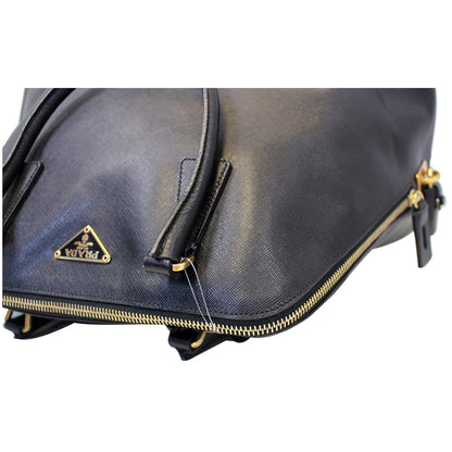 PRADA Saffiano Dome Black Leather Satchel Bag