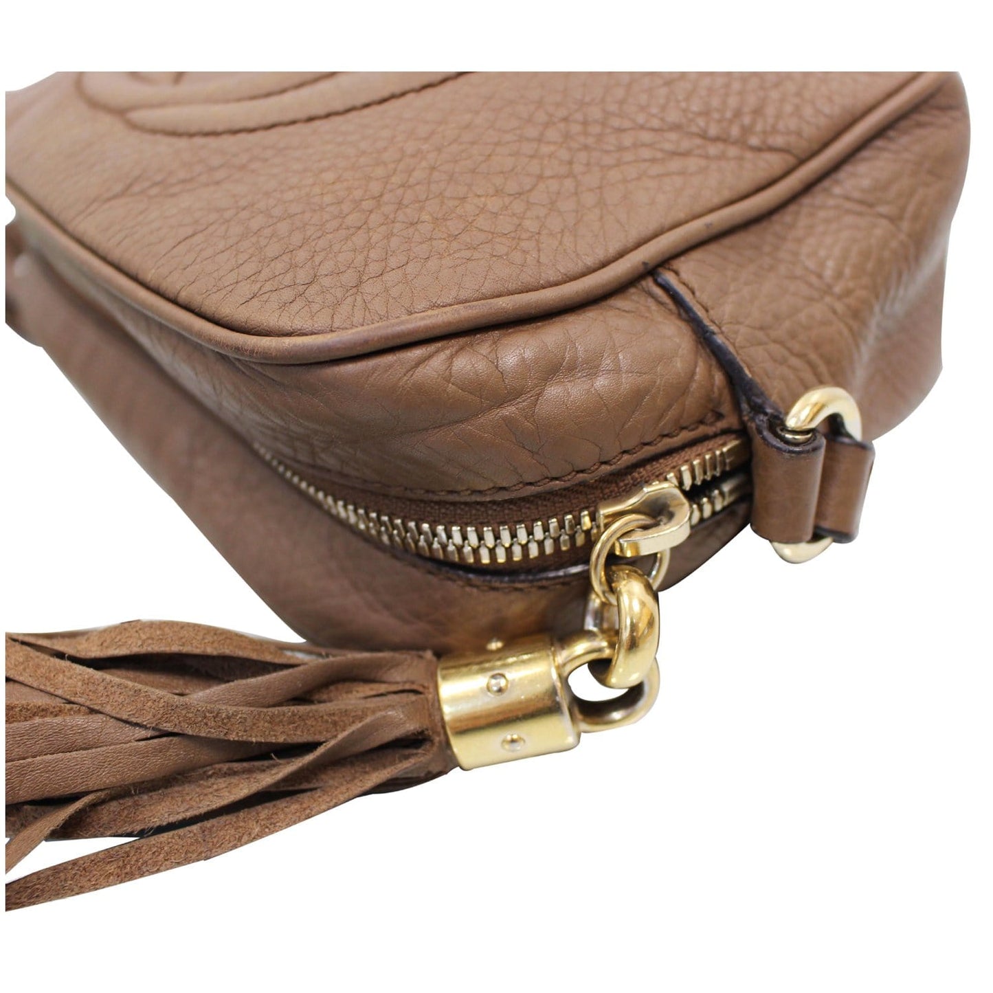 GUCCI Soho Disco Pebbled Leather Small Crossbody Bag Beige 308364