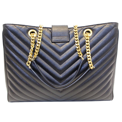 YVES SAINT LAURENT Matelasse Chevron Large Monogram Shopper Bag Black