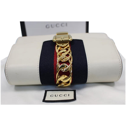 GUCCI Sylvie Super Mini Leather Crossbody Bag 494646 White