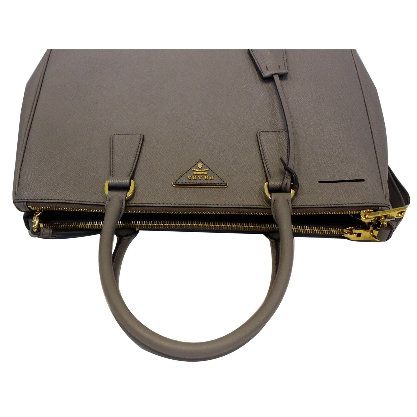 PRADA Saffiano Double Zip Executive Tote Shoulder Bag Grey
