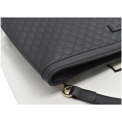 GUCCI Flat Microguccissima Leather Wallet Crossbody Black 607723