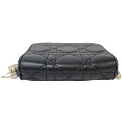 CHRISTIAN DIOR Mini Lady Dior Cannage Lambskin Compact Wallet Black