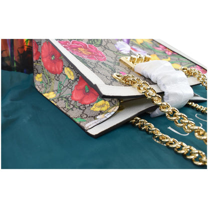 GUCCI Padlock Flora Small GG Supreme Canvas Shoulder Bag Beige 498156