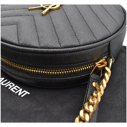 YVES SAINT LAURENT Vinyle Round Chevron Leather Camera Crossbody Bag Black