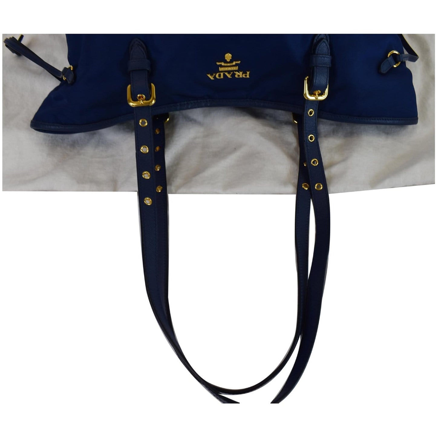 PRADA Tessuto Nylon Saffiano Leather Tote Bag Blue