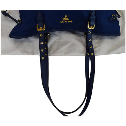 PRADA Tessuto Nylon Saffiano Leather Tote Bag Blue