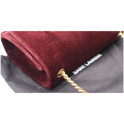 YVES SAINT LAURENT Kate Medium Tassel Velvet Crossbody Bag Burgundy - 10% OFF
