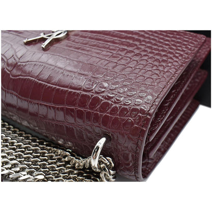 YVES SAINT LAURENT Sunset Medium Crocodile Leather Crossbody Bag Rouge Legion