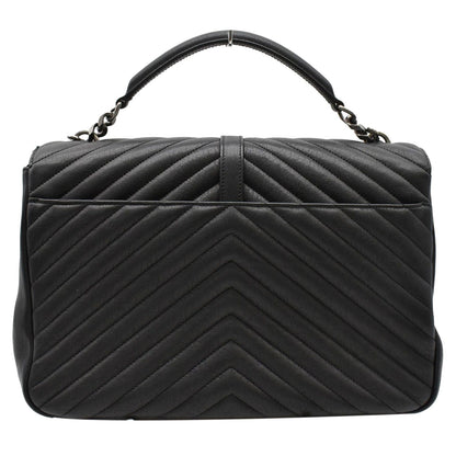 YVES SAINT LAURENT College Medium Flap Matelassé Leather Shoulder Bag Black