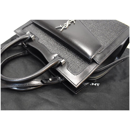 YVES SAINT LAURENT Uptown Small Canvas Leather Tote Bag Black