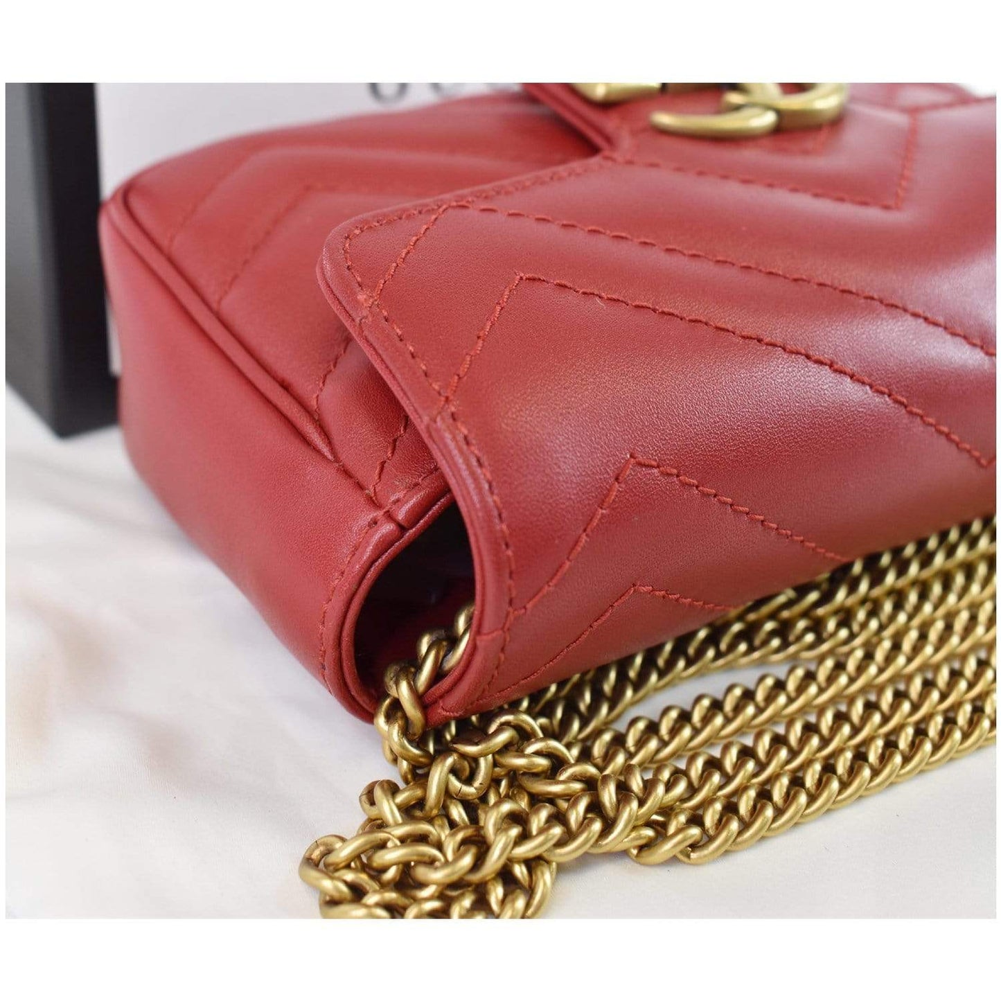 GUCCI GG Marmont Matelasse Leather Super Mini Crossbody Bag Red - 25% OFF