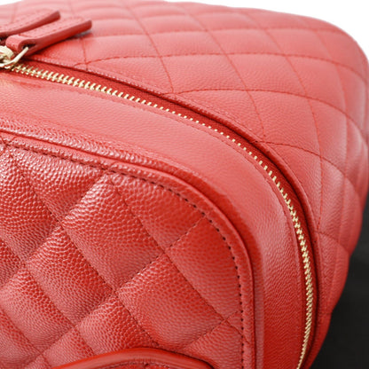 CHANEL Caviar Leather Quilted Large Cosmetic Vanity Pouch Red