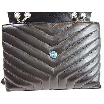 YVES SAINT LAURENT Medium Loulou Calfskin Matelasse Chain Shoulder Bag Black