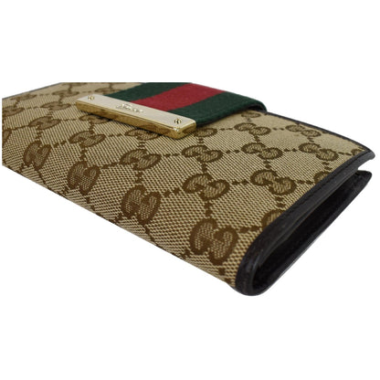 GUCCI Monogram Ladies Web GG Canvas Continental Wallet Beige 181668