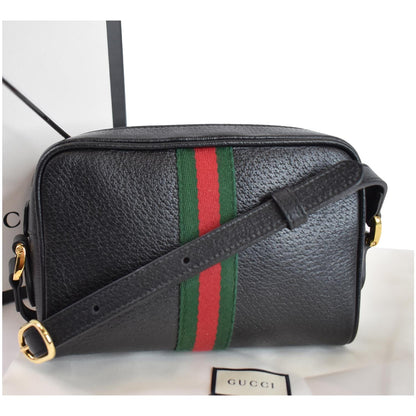 GUCCI Ophidia Mini GG Web Leather Crossbody Bag Black 517350