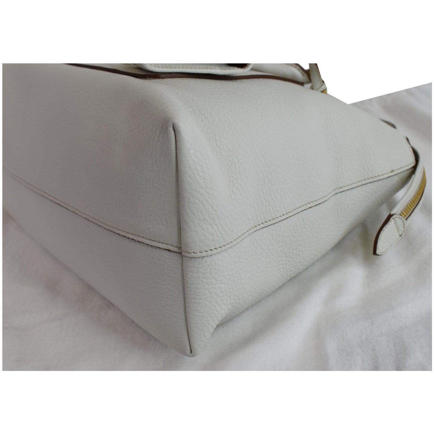PRADA Vitello Daino Pebbled Leather Zip Tote Shoulder Bag White