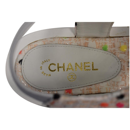 CHANEL Thong Tweed Sandals Off White Size 40