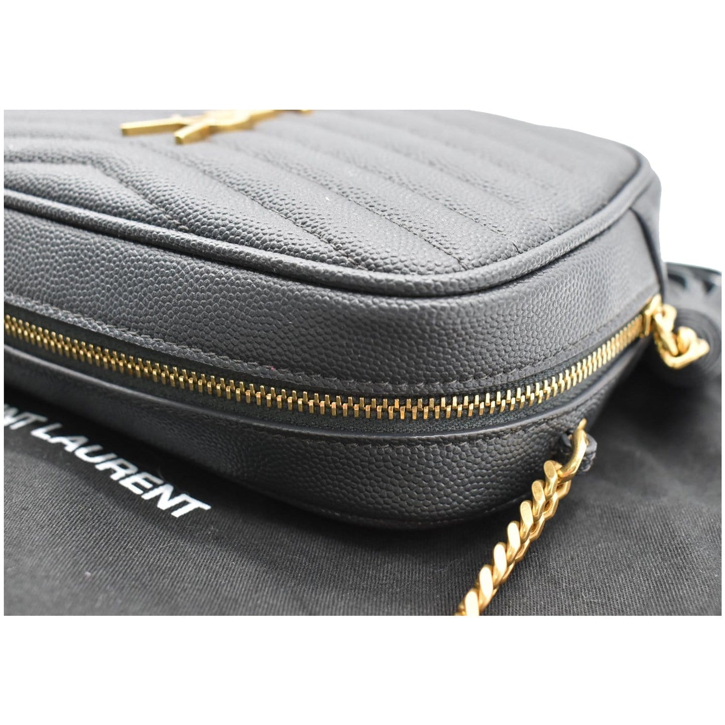 YVES SAINT LAURENT Mini Lou Grain De Poudre Camera Bag Black