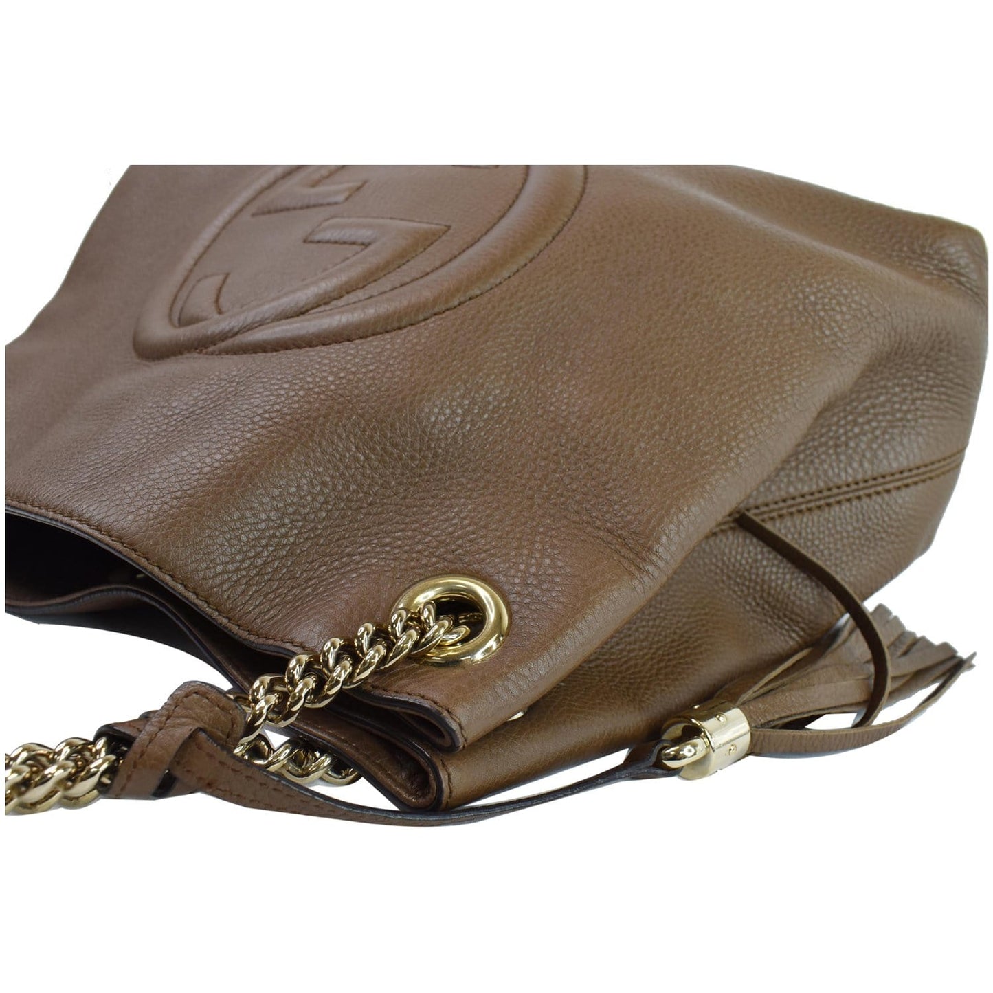 GUCCI Soho Pebbled Leather Chain Shoulder Bag Brown 308982