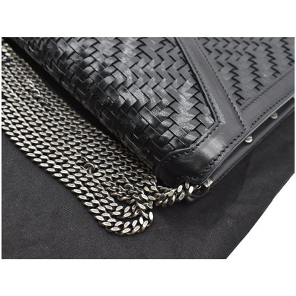 YVES SAINT LAURENT Cassandra Medium Woven Leather Chain Shoulder Bag Black