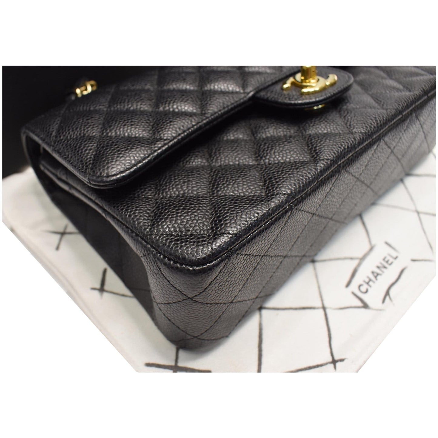 CHANEL Medium Double Flap CC Caviar Leather Shoulder Bag Black