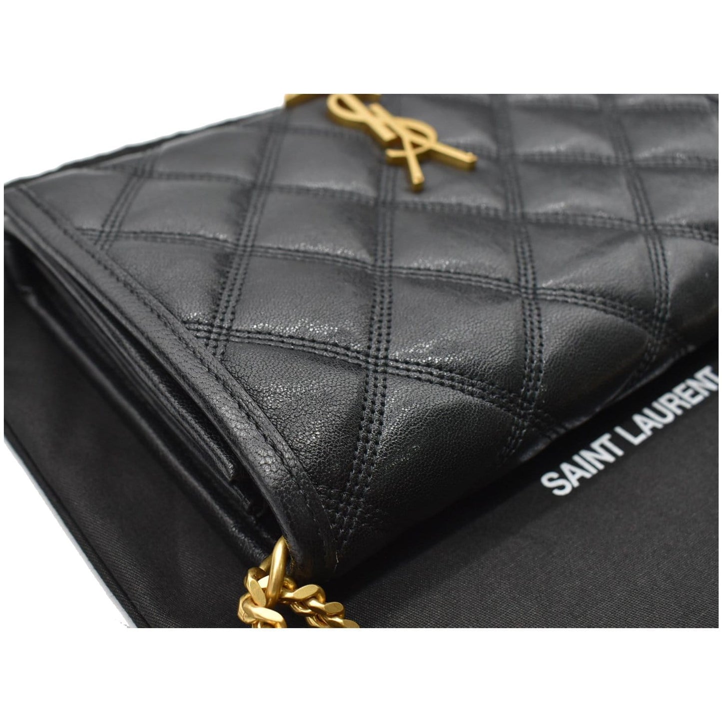 YVES SAINT LAURENT Becky Quilted Leather Crossbody Chain Wallet Black