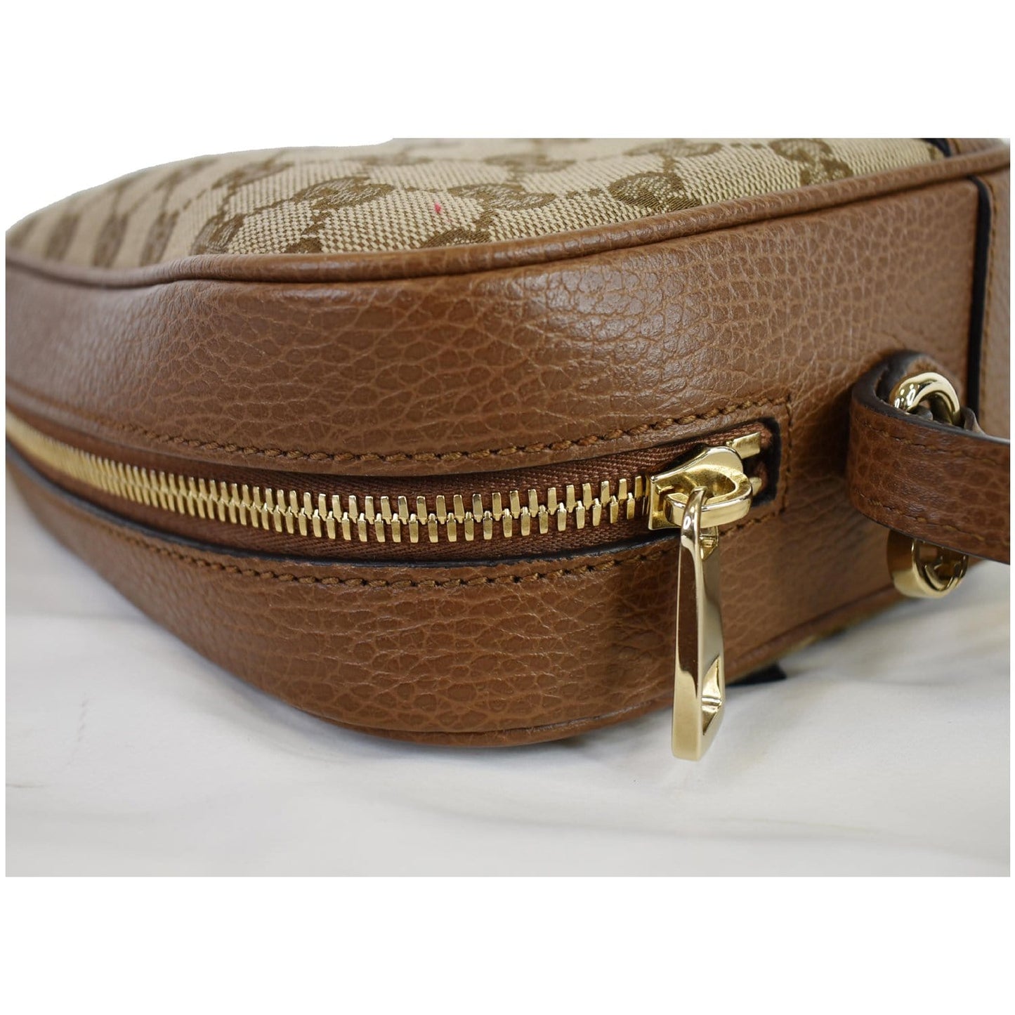 GUCCI Bree GG Canvas Leather Crossbody Bag Beige 449413