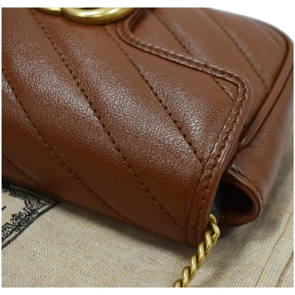 GUCCI GG Marmont Super Mini Matelasse Leather Crossbody Bag Brown 476433