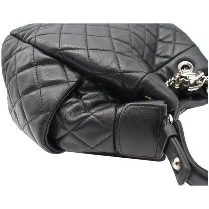 CHANEL Drawstring Bucket Quilted Lambskin Leather Shoulder Bag Black