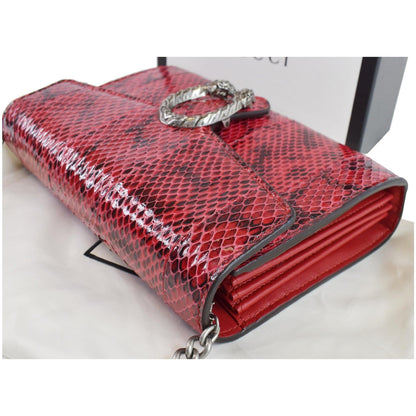 GUCCI Dionysus Mini Python Leather Crossbody Chain Wallet Red 401231