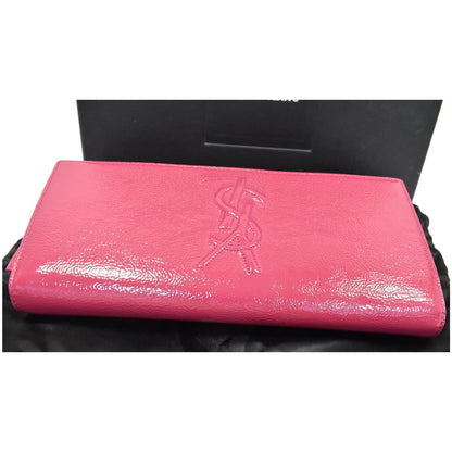 YVES SAINT LAURENT Large Belle de Jour Patent Leather Clutch Bag Pink