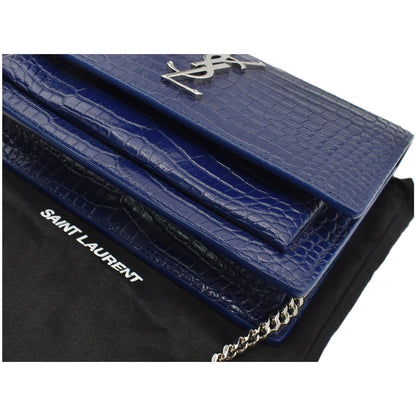 YVES SAINT LAURENT Sunset Medium Crocodile Leather Crossbody Bag Blue