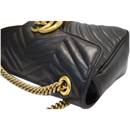 GUCCI GG Marmont Small Matelasse Leather Crossbody Bag Black 443497