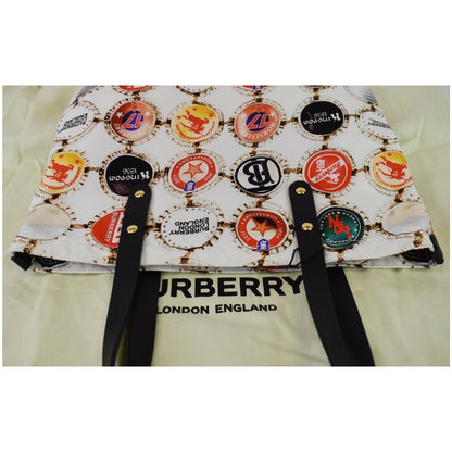 BURBERRY Flat Printed Large Nylon Tote Bag White Multi