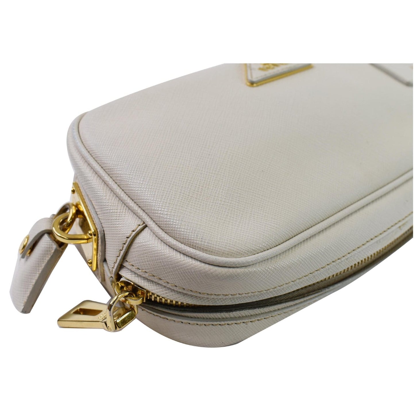PRADA Lux Pochette Cammeo Saffiano Leather Pouch Bag Talco - Last Call
