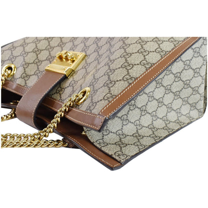 GUCCI Padlock Medium GG Supreme Canvas Shoulder Bag Beige 479197