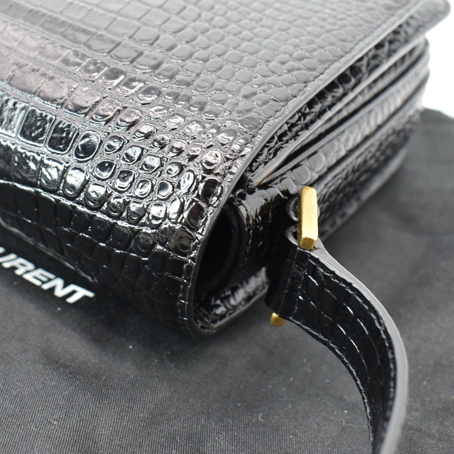 YVES SAINT LAURENT New Besace Embossed Leather Crossbody Bag Black