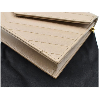 YVES SAINT LAURENT Matelasse Chevron Grain De Poudre Envelope Chain Wallet Beige