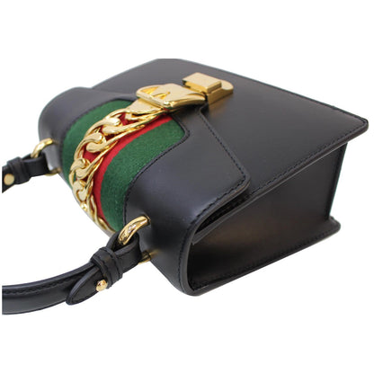 GUCCI Sylvie Mini Leather Crossbody Bag Black 470270